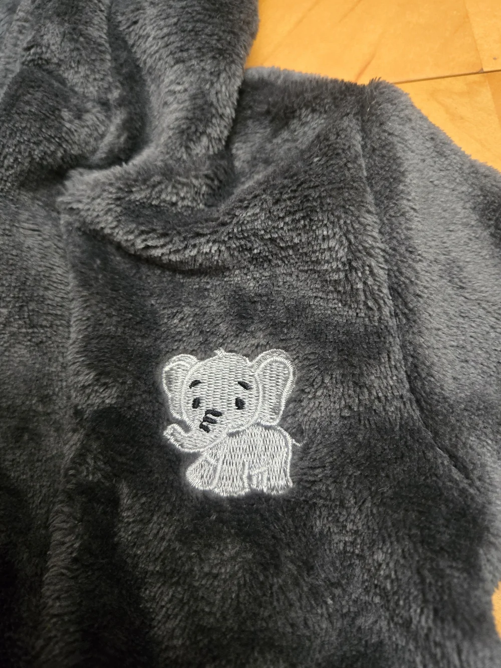 2 Kids Plush Hooded Robe in Charcoal Gray with Elephant Patch $20 each